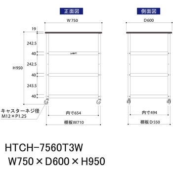 軽量作業用/キャスター付き_天板付き150ワゴン_低圧メラミン天板_ワークテーブル150シリーズ 山金工業