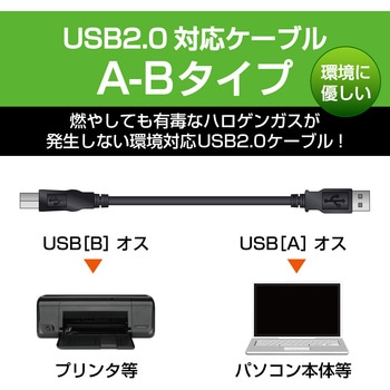 USBケーブル (USB2.0対応) A-Bタイプ ツイストペアケーブル RoHS指令準拠 USB(A)[オス]-USB(B)[オス] エレコム