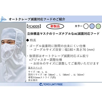 オートクレーブ滅菌処理対応フード(目出しタイプ) 東洋リントフリー