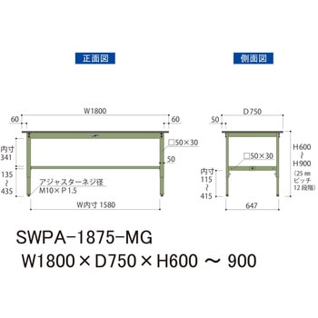 軽量作業台/耐荷重200kg_高さ調整H600～900_ポリエステル天板_ワークテーブル300シリーズ 山金工業