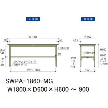 軽量作業台/耐荷重200kg_高さ調整H600～900_ポリエステル天板_ワークテーブル300シリーズ 山金工業