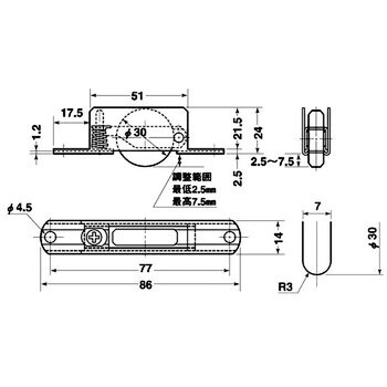 調整戸車10型 鉄枠 ヨコヅナ