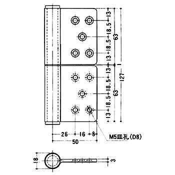 K-33W-127 アンバー ステンレス 面付旗蝶番 左右兼用型 1箱(2枚