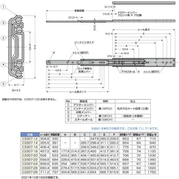 C3307-20 スライドレール C3307 1個 スガツネ(LAMP) 【通販サイト