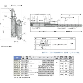 ESR3-16 オールステンレス鋼製スライドレール ESR3 1セット スガツネ