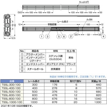 TSSL-300-100 ステンレス鋼製リニア型多目的スライドレール 1個