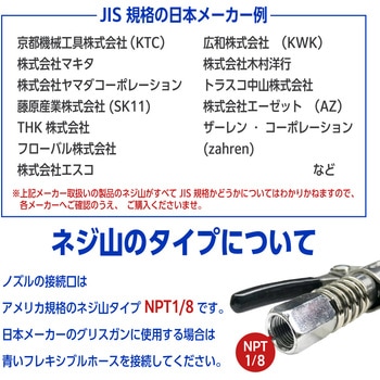 グリスガン ノズルカプラー 日本規格 アメリカ規格 変換 Rc1/8 R1/8 NPT1/8 ベストアンサー