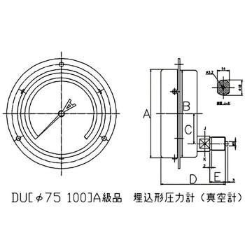 DU3/8G 75×0.6MPa A級品圧力計埋め込み形Φ75 1個 TOKO(東洋計器興業