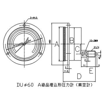 DU1/4G 60×0.1MPa A級品圧力計埋め込み形Φ60 1個 TOKO(東洋計器興業