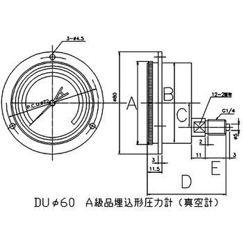 DU1/4G 60×1.5MPa A級品圧力計埋め込み形Φ60 1個 TOKO(東洋計器興業