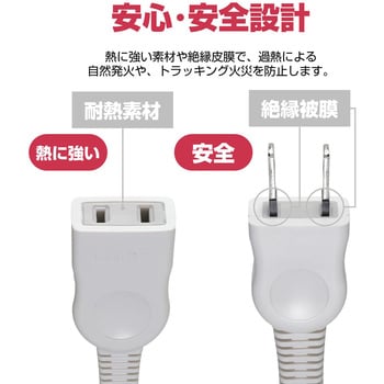 延長ケーブル 延長コード 電源タップ 1個口 スイッチなし 熱に強い