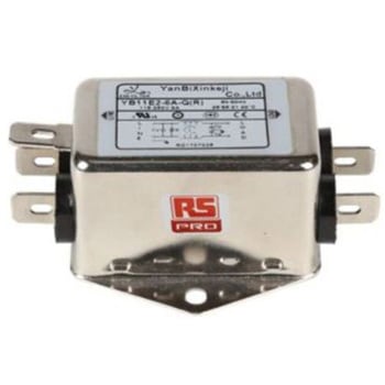 RS PRO EMIフィルタ，電源ラインフィルタ，ノイズフィルタ 単相 6A シャーシーマウント 0.22μF 2*1.8 mH 0.4 / 0.8 mA Single Stage 1MΩ - RS PRO