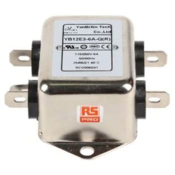 RS PRO EMIフィルタ，電源ラインフィルタ，ノイズフィルタ 単相 6A シャーシーマウント 0.1μF 2*1.0 mH 0.5 / 1.0 mA Single Stage 1MΩ RS PRO