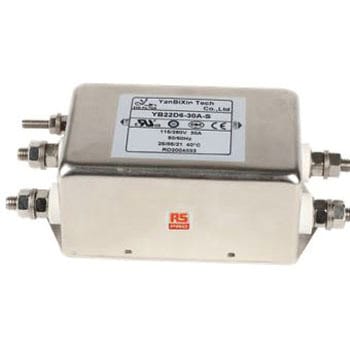RS PRO EMIフィルタ，電源ラインフィルタ，ノイズフィルタ 単相 3A @ 40℃ シャーシーマウント 0.1μF 2×2.5 mH 0.4 / 0.8 mA Two Stage 2.2MΩ RS PRO