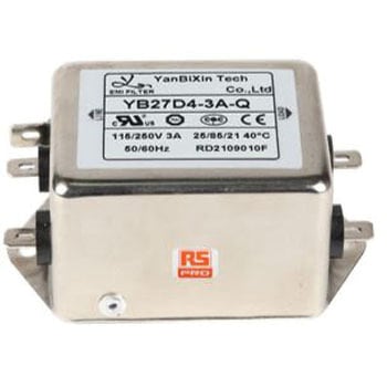RS PRO EMIフィルタ 単相 3A シャーシーマウント 0.47μF L1: 2*10 mH<BR/>l2: 160 uH*2 0.5 / 1.0 mA Two Stage 470kΩ RS PRO