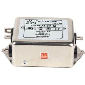 RS PRO EMIフィルタ，電源ラインフィルタ，ノイズフィルタ 単相 6A シャーシーマウント 0.22μF 2*5.6 mH 0.6 / 1.2 mA Two Stage 1MΩ RS PRO