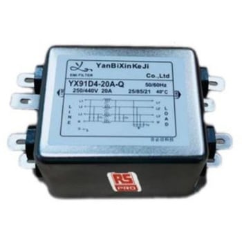 RS PRO EMIフィルタ，電源ラインフィルタ，ノイズフィルタ 三相 20A シャーシーマウント 0.1μF 4*0.3 mH 2.0 / 3.0 mA Single Stage RS PRO