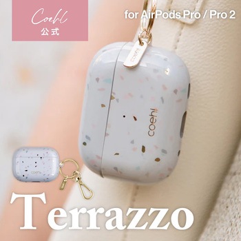 Coehl コーエル AirPods Pro 2 対応 落下保護 耐傷性 クリアケース TERRAZZO キーリング 留め具付き サンドストーン MSソリューションズ