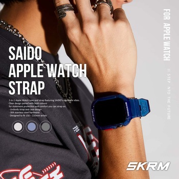 SKINARMA スキンアマ Apple Watch 45/44mm 用ストラップ付ケース SAIDO 長さ調節可能 ダークブルー MSソリューションズ