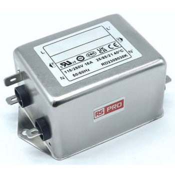 RS PRO EMIフィルタ 単相 16A シャーシーマウント 10000pF 2x1.0 mH 1.9mA Two Stage 220kΩ RS PRO