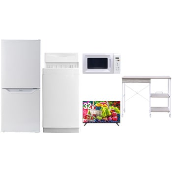 【家電セット】5点セット (6kg洗濯機 106L冷蔵庫 電子レンジ 32型液晶テレビ レンジラック) YAMAZEN(山善)