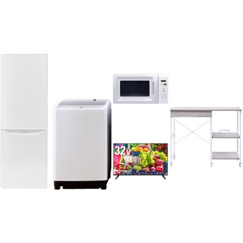 【家電セット】5点セット (8kg洗濯機 173L冷蔵庫 電子レンジ 32型液晶テレビ レンジラック) YAMAZEN(山善)