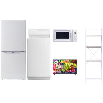 【家電セット】5点セット (6kg洗濯機 106L冷蔵庫 電子レンジ 32型液晶テレビ 家電収納ラック) YAMAZEN(山善)