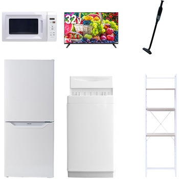 【家電セット】6点セット (6kg洗濯機 106L冷蔵庫 電子レンジ 32型液晶テレビ 軽量クリーナー 家電収納ラック) YAMAZEN(山善)
