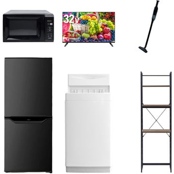 【家電セット】6点セット (6kg洗濯機 106L冷蔵庫 電子レンジ 32型液晶テレビ 軽量クリーナー 家電収納ラック) YAMAZEN(山善)