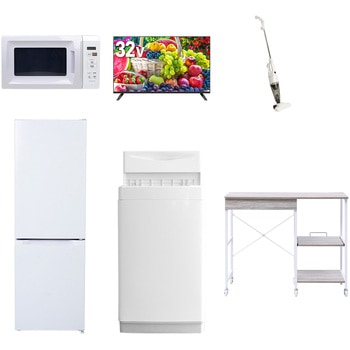 【家電セット】6点セット (6kg洗濯機 157L冷蔵庫 電子レンジ 32型液晶テレビ スティッククリーナー レンジラック) YAMAZEN(山善)