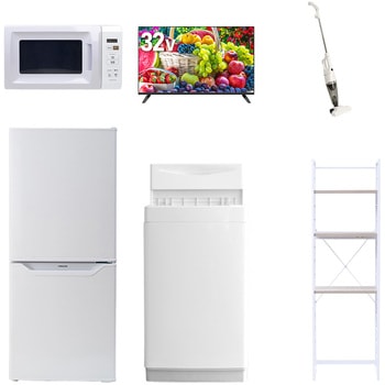 【家電セット】6点セット (6kg洗濯機 106L冷蔵庫 電子レンジ 32型液晶テレビ スティッククリーナー 家電収納ラック) YAMAZEN(山善)