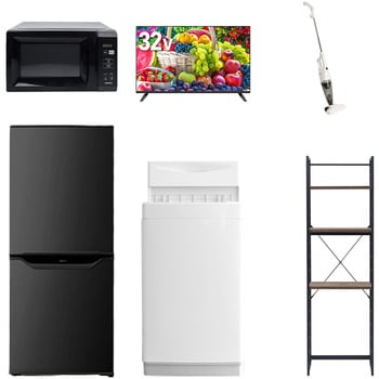 【家電セット】6点セット (6kg洗濯機 106L冷蔵庫 電子レンジ 32型液晶テレビ スティッククリーナー 家電収納ラック) YAMAZEN(山善)