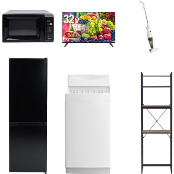 【家電セット】6点セット (6kg洗濯機 157L冷蔵庫 電子レンジ 32型液晶テレビ スティッククリーナー 家電収納ラック) YAMAZEN(山善)