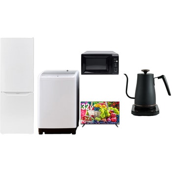 【家電セット】5点セット (8kg洗濯機 173L冷蔵庫 電子レンジ 32型液晶テレビ 温調ケトル) YAMAZEN(山善)