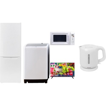 【家電セット】5点セット (8kg洗濯機 173L冷蔵庫 電子レンジ 32型液晶テレビ 電気ケトル) YAMAZEN(山善)