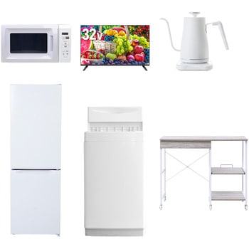 【家電セット】6点セット (6kg洗濯機 157L冷蔵庫 電子レンジ 32型液晶テレビ 温調ケトル レンジラック) YAMAZEN(山善)