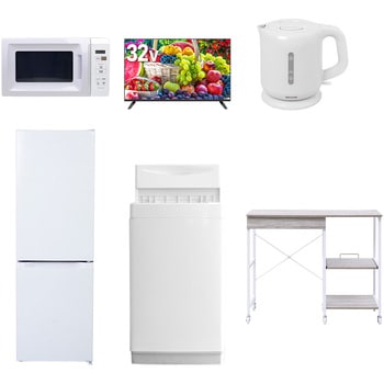 【家電セット】6点セット (6kg洗濯機 157L冷蔵庫 電子レンジ 32型液晶テレビ 電気ケトル レンジラック) YAMAZEN(山善)