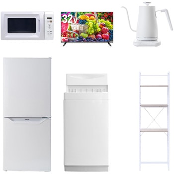 【家電セット】6点セット (6kg洗濯機 106L冷蔵庫 電子レンジ 32型液晶テレビ 温調ケトル 家電収納ラック) YAMAZEN(山善)