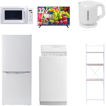 【家電セット】6点セット (6kg洗濯機 106L冷蔵庫 電子レンジ 32型液晶テレビ 電気ケトル 家電収納ラック) YAMAZEN(山善)