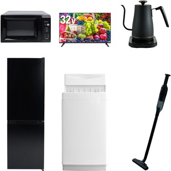 【家電セット】6点セット (6kg洗濯機 157L冷蔵庫 電子レンジ 32型液晶テレビ 温調ケトル 軽量クリーナー) YAMAZEN(山善)