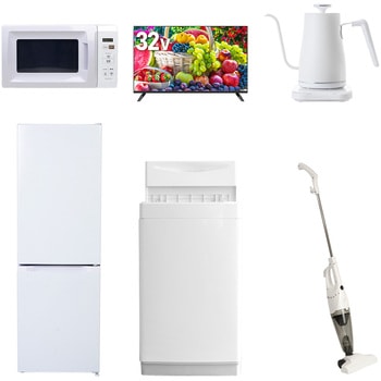【家電セット】6点セット (6kg洗濯機 157L冷蔵庫 電子レンジ 32型液晶テレビ 温調ケトル スティッククリーナー) YAMAZEN(山善)