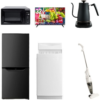 【家電セット】6点セット (6kg洗濯機 106L冷蔵庫 電子レンジ 32型液晶テレビ 温調ケトル スティッククリーナー) YAMAZEN(山善)