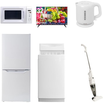 【家電セット】6点セット (6kg洗濯機 106L冷蔵庫 電子レンジ 32型液晶テレビ 電気ケトル スティッククリーナー) - YAMAZEN(山善)