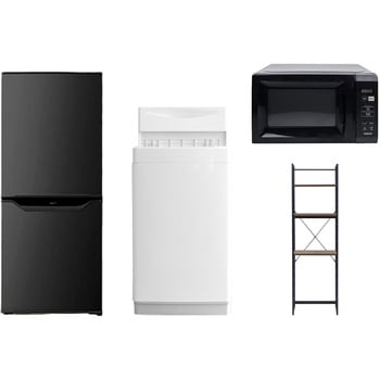 【家電セット】4点セット (6kg洗濯機 106L冷蔵庫 電子レンジ 家電収納ラック) YAMAZEN(山善)