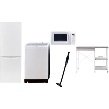 【家電セット】5点セット (8kg洗濯機 173L冷蔵庫 電子レンジ 軽量クリーナー レンジラック) YAMAZEN(山善)