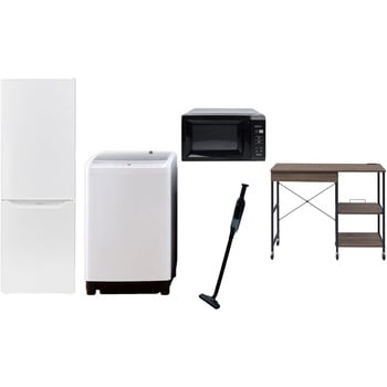 【家電セット】5点セット (8kg洗濯機 173L冷蔵庫 電子レンジ 軽量クリーナー レンジラック) YAMAZEN(山善)