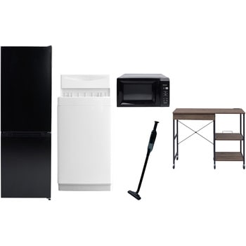 【家電セット】5点セット (6kg洗濯機 157L冷蔵庫 電子レンジ 軽量クリーナー レンジラック) YAMAZEN(山善)