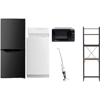 【家電セット】5点セット (6kg洗濯機 106L冷蔵庫 電子レンジ スティッククリーナー 家電収納ラック) YAMAZEN(山善)