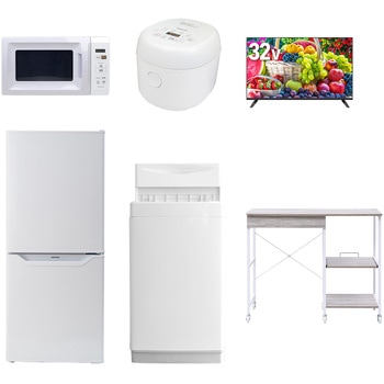 【家電セット】6点セット (6kg洗濯機 106L冷蔵庫 電子レンジ 炊飯器 32型液晶テレビ レンジラック) YAMAZEN(山善)