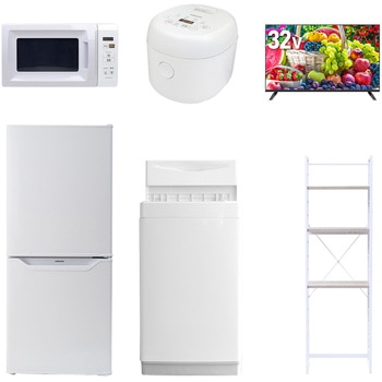 【家電セット】6点セット (6kg洗濯機 106L冷蔵庫 電子レンジ 炊飯器 32型液晶テレビ 家電収納ラック) YAMAZEN(山善)